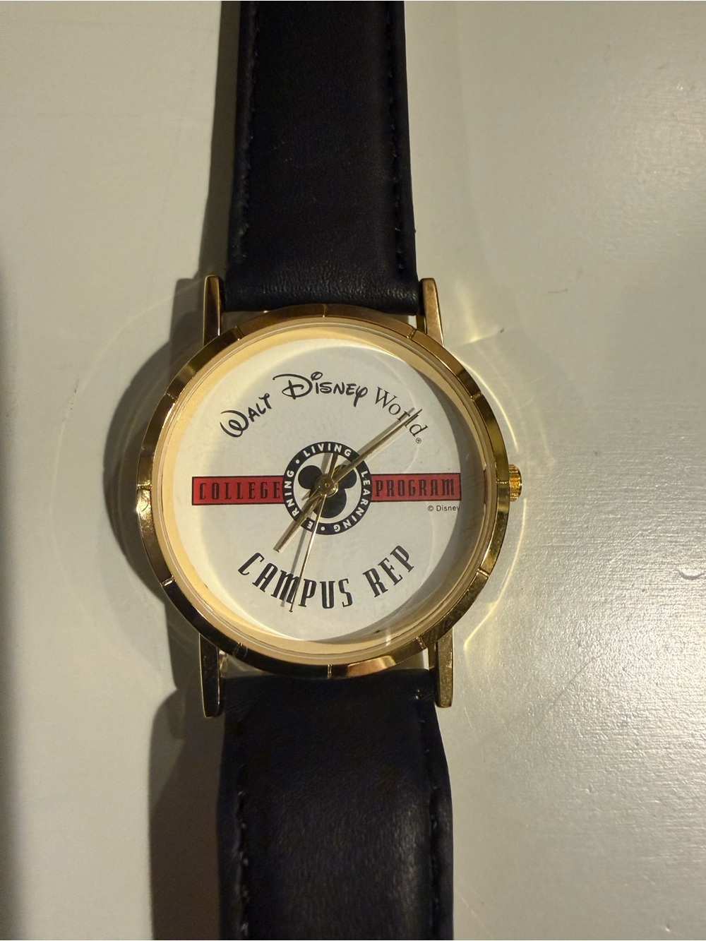 Walt Disney World Vintage Rare 90s Campus Rep Gold-Tone Watch with Black Strap